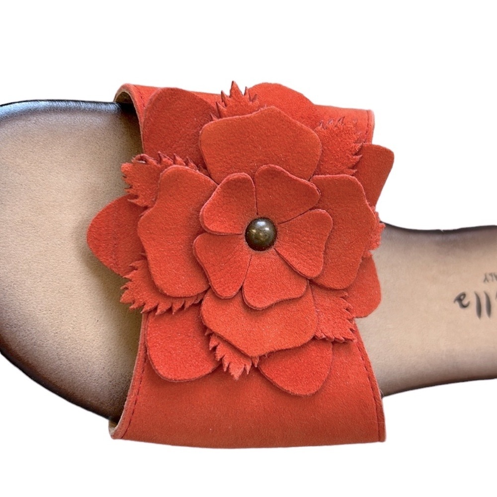 Mariella | Suede Leather 3D Floral Appliqué/Cutouts Persimmon‎ Orange Siz… - Picture 3 of 15